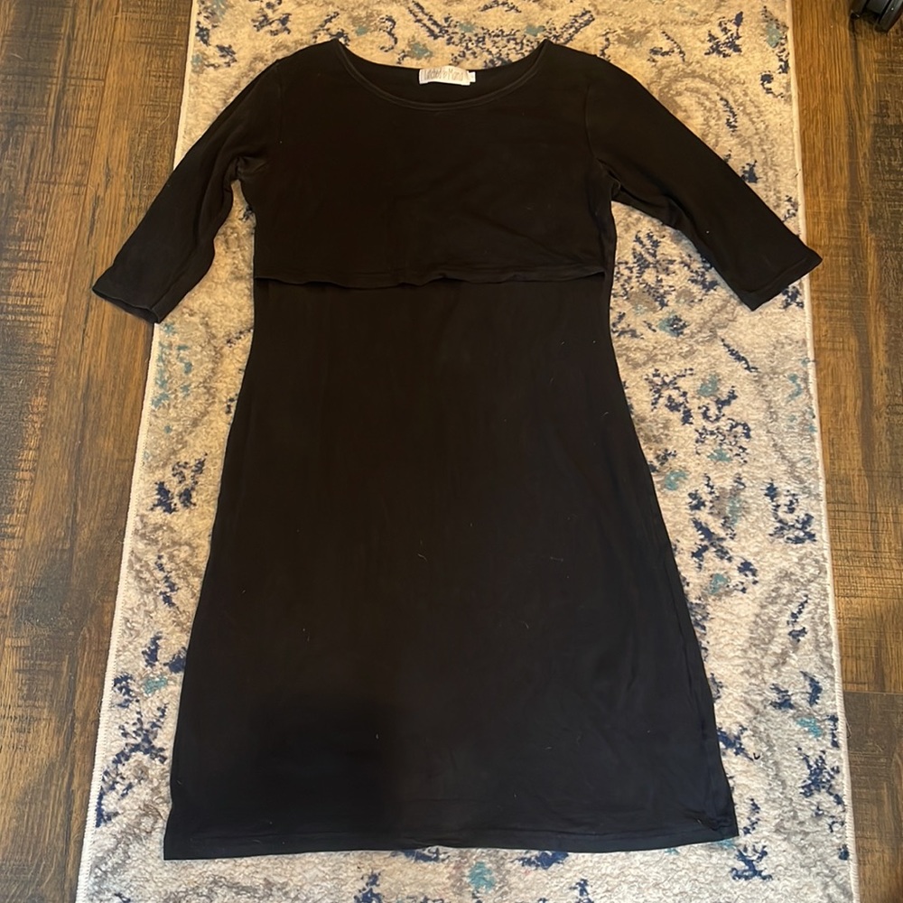 Latched Mama Small black cotton 3/4 sleeves sheath dress